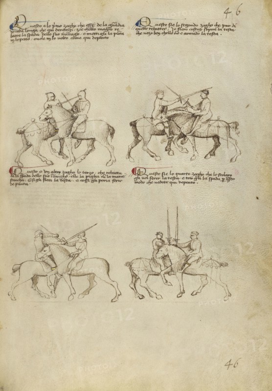 Equestrian Combat with Sword; Fiore Furlan dei Liberi da Premariacco, Italian, about 1340,1350 - before 1450, Venice, Italy