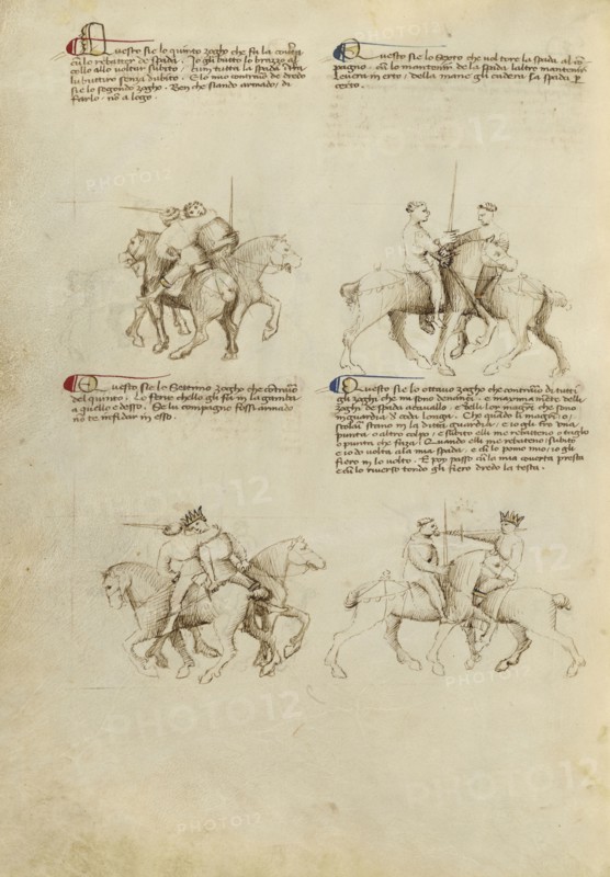 Equestrian Combat with Sword; Fiore Furlan dei Liberi da Premariacco, Italian, about 1340,1350 - before 1450, Padua, or, Italy