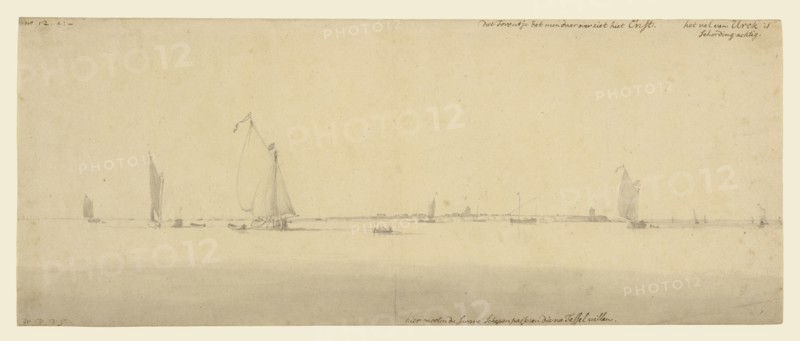 Calm Sea; Willem van de Velde the Younger, Dutch, 1633 - 1707, about 1665 - 1666; Black chalk and gray wash; 16.5 x 40.2 cm