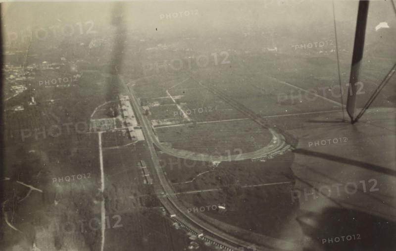 Aerial shot of airfield; Fédèle Azari, Italian, 1895 - 1930, Italy; 1914 - 1929; Gelatin silver print; 8.3 x 9 cm