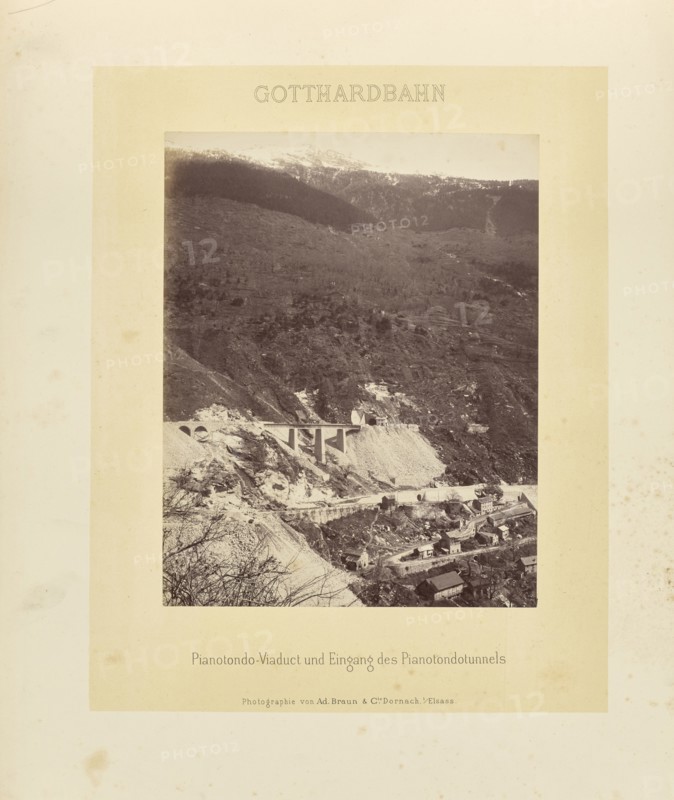 Gotthardbahn Pianotondo-Viaduct und Eingang des Pianotondotunnels; Adolphe Braun & Cie, French, 1876 - 1889, Dornach, France