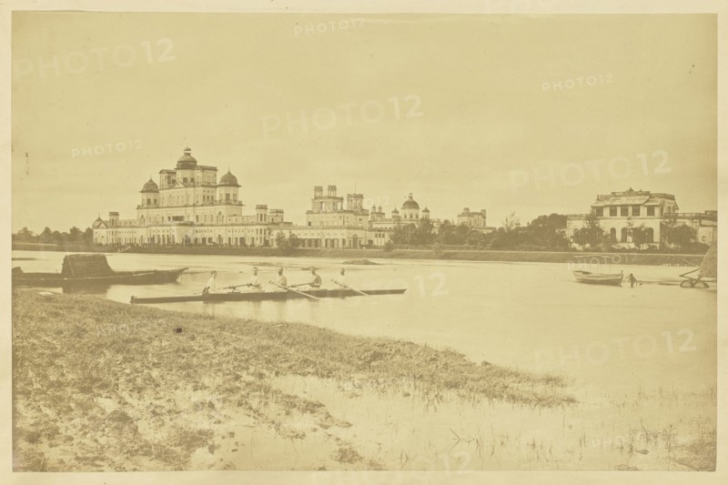 Chattar Manzil, with Men Rowing on the Gomti River, Lucknow; Lucknow, India; about 1863 - 1887; Albumen silver print