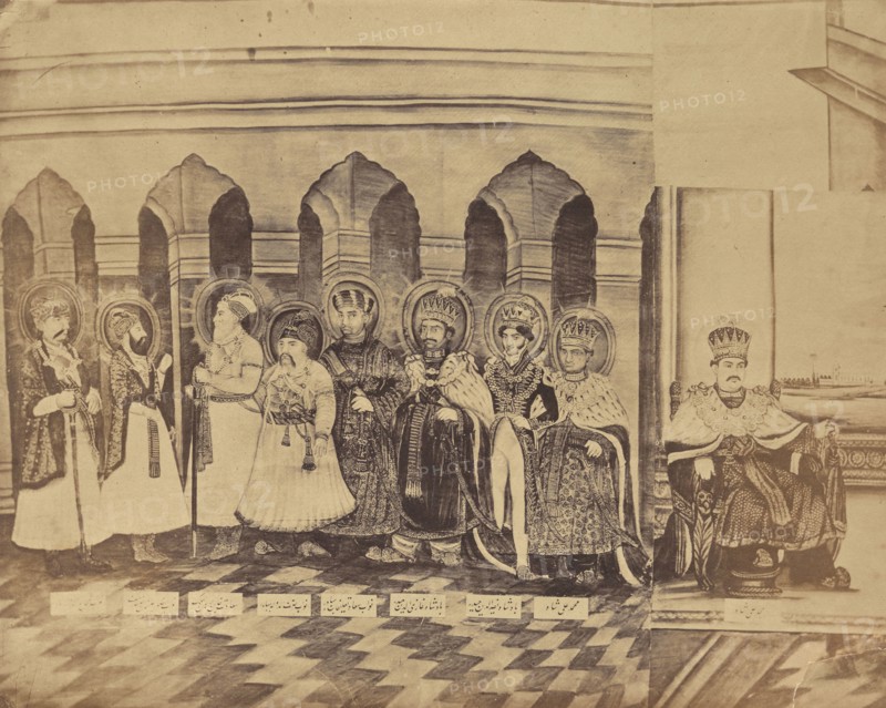 Copy Photograph of a Painting of an Indian Ruler on His Throne with His Court; India; 1858 - 1869; Albumen silver print