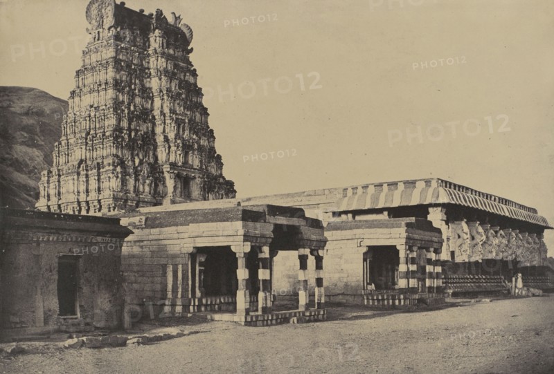 Secunder Malay. Therooparungoonrum Pagoda at the Foot of the Hill; Capt. Linnaeus Tripe, English, 1822 - 1902, Madura, India