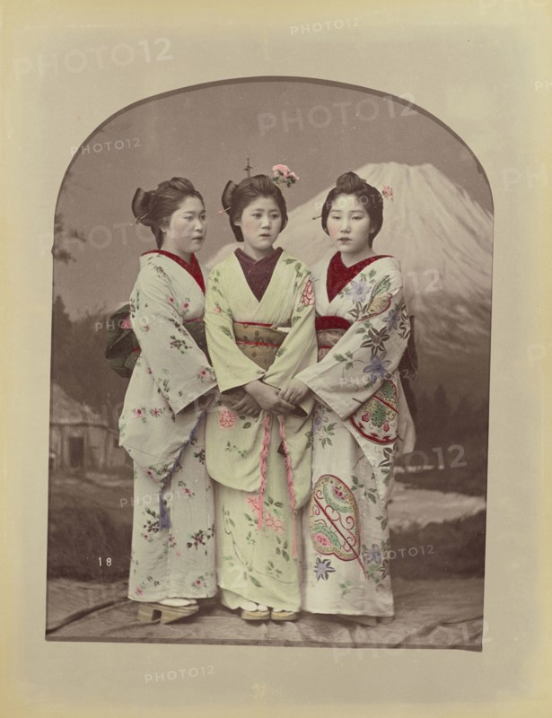 Three Girls; Kusakabe Kimbei, Japanese, 1841 - 1934, active 1880s - about 1912, Japan; 1870s - 1890s; Hand-colored Albumen