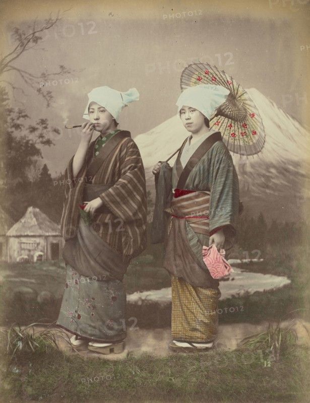 Japanese Travellers; Kusakabe Kimbei, Japanese, 1841 - 1934, active 1880s - about 1912, Japan; 1870s - 1890s; Hand-colored