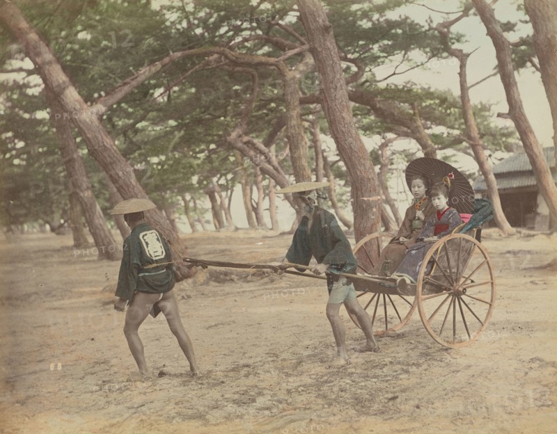 Jinrikishia; Kusakabe Kimbei, Japanese, 1841 - 1934, active 1880s - about 1912, Japan; 1870s - 1890s; Hand-colored Albumen