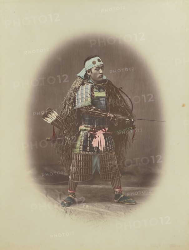 Samurai in Armour; Kusakabe Kimbei, Japanese, 1841 - 1934, active 1880s - about 1912, Japan; 1870s - 1890s; Hand-colored
