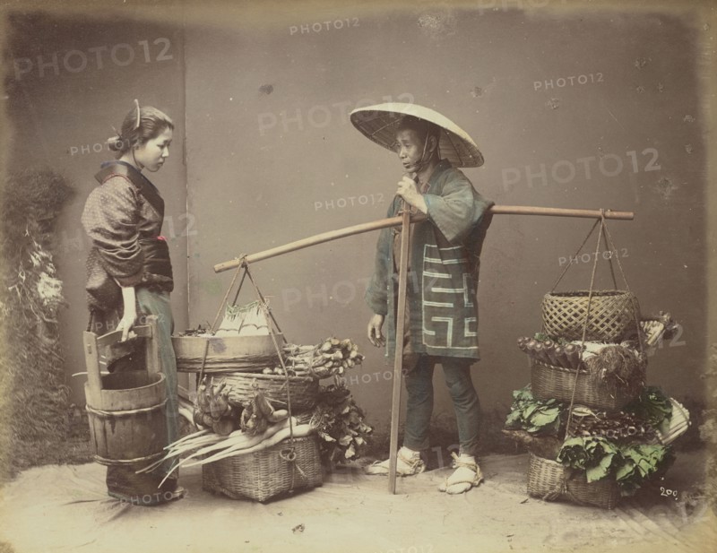 Vegetable Peddler; Kusakabe Kimbei, Japanese, 1841 - 1934, active 1880s - about 1912, Japan; 1870s - 1890s; Hand-colored