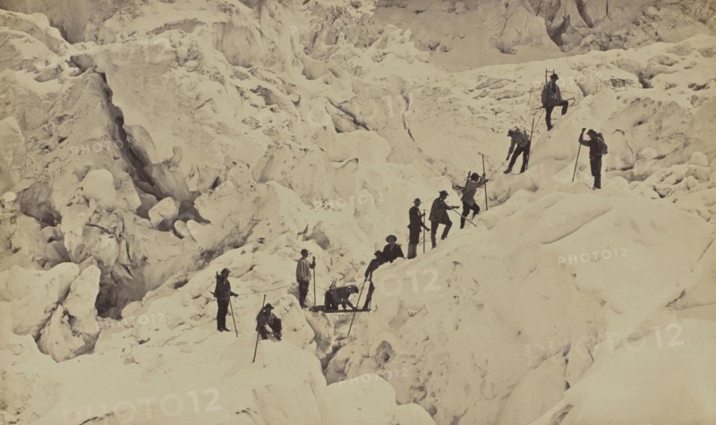 Passage à l'échelle horizontale, Rencontre des Glaciers., Bisson Frères, French, active 1840 - 1864, The Alps, France; 1862