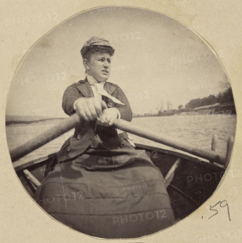 Woman in Hat Rowing a Boat; 1880s - 1890s; Albumen silver print