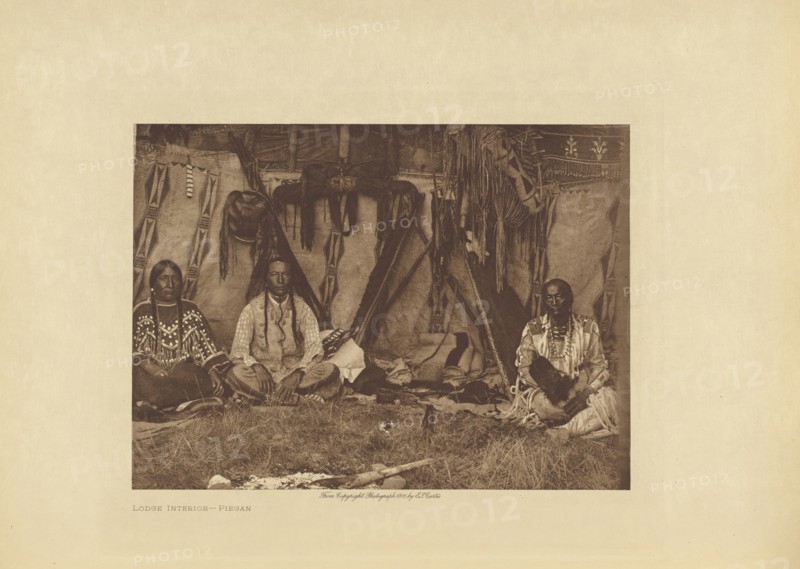 Lodge Interior - Piegan; Edward S. Curtis, American, 1868 - 1952, Seattle, Washington, United States; 1911; Photogravure