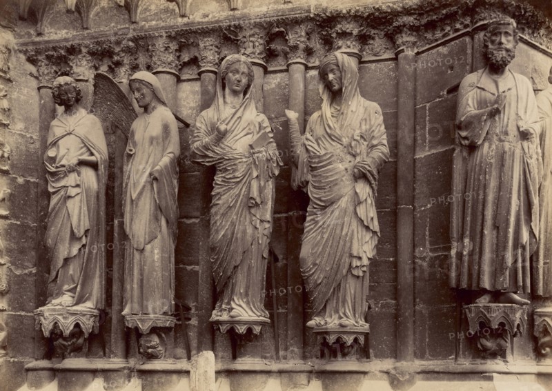 Reims Cathedral, statues side of central portal, right side, west door; Reims, France; 1870s - 1880s; Albumen silver print