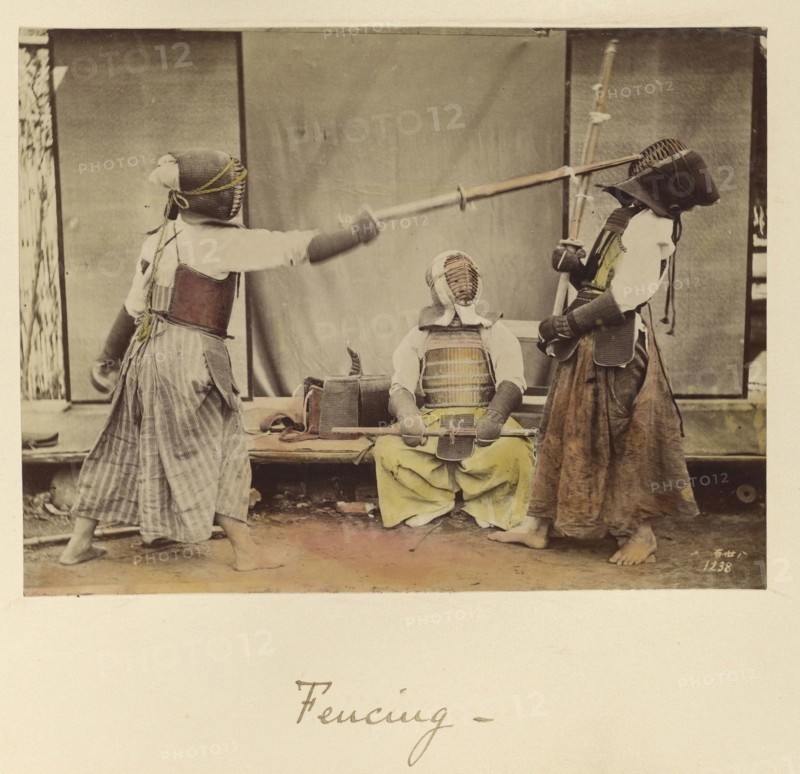Fencing; Shinichi Suzuki, Japanese, 1835 - 1919, Japan; about 1873 - 1883; Hand-colored Albumen silver print
