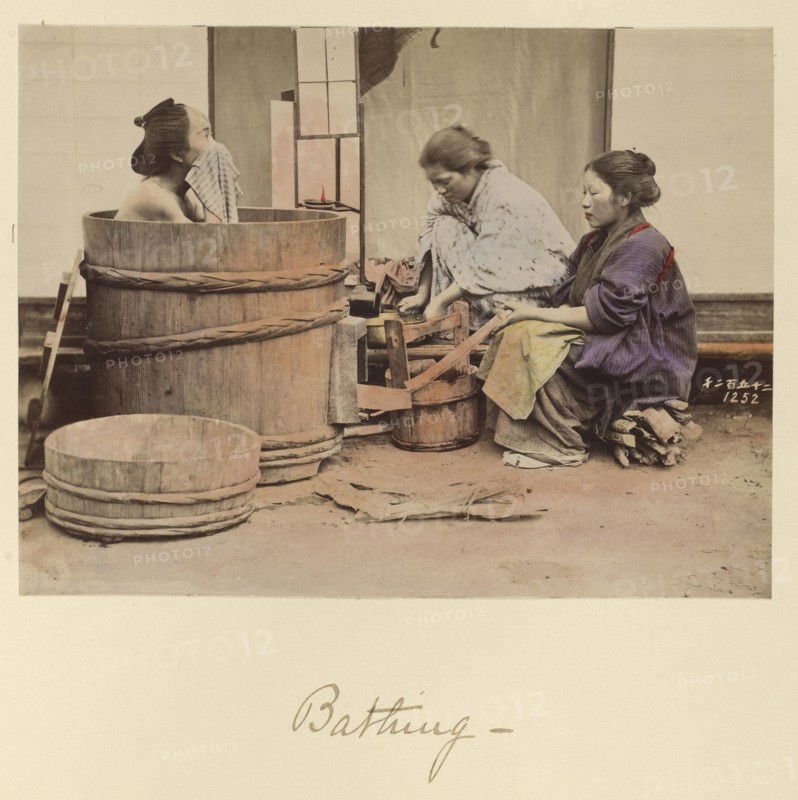 Bathing; Shinichi Suzuki, Japanese, 1835 - 1919, Japan; about 1873 - 1883; Hand-colored Albumen silver print