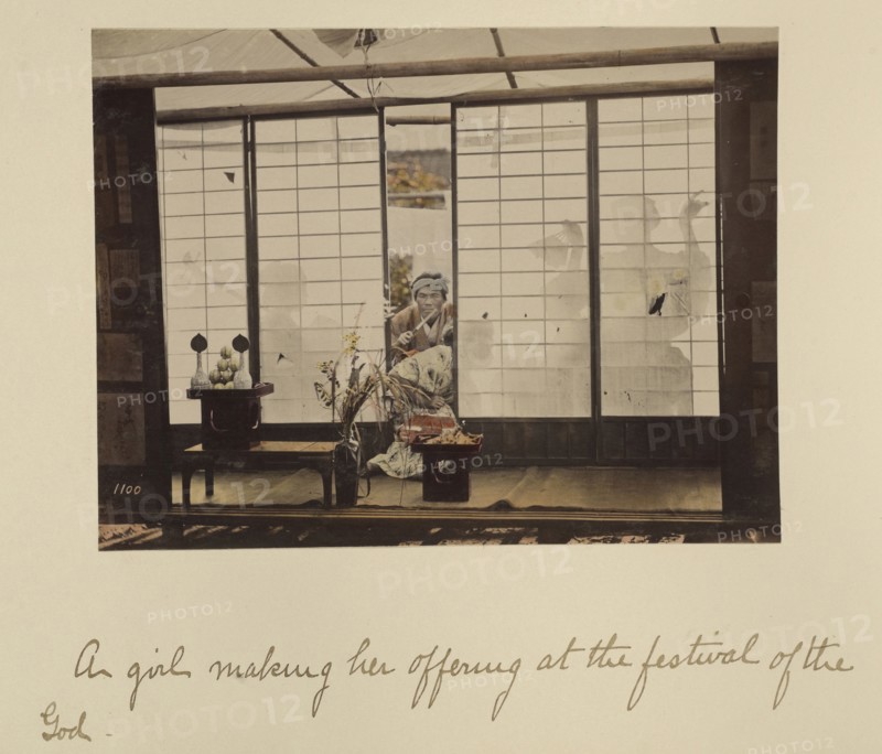 A girl making her offering at the festival of the God; Shinichi Suzuki, Japanese, 1835 - 1919, Japan; about 1873 - 1883