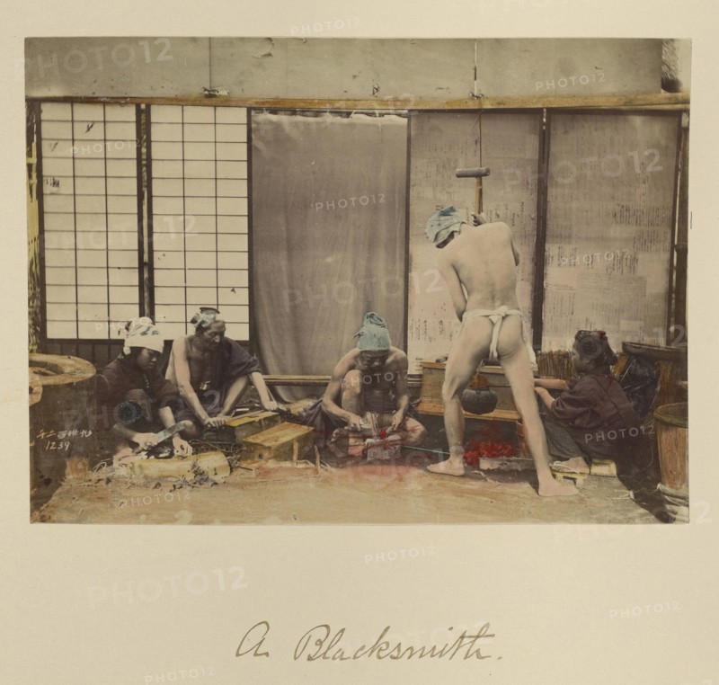 A Blacksmith; Shinichi Suzuki, Japanese, 1835 - 1919, Japan; about 1873 - 1883; Hand-colored Albumen silver print