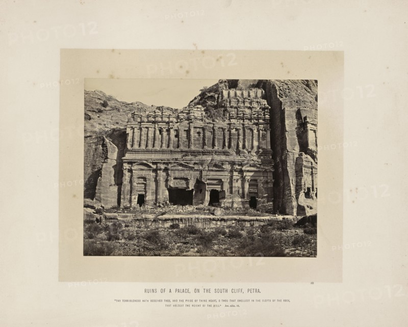Ruins of a Palace, on the South Cliff, Petra; Francis Frith, English, 1822 - 1898, Petra, Jordan; about 1865; Albumen silver