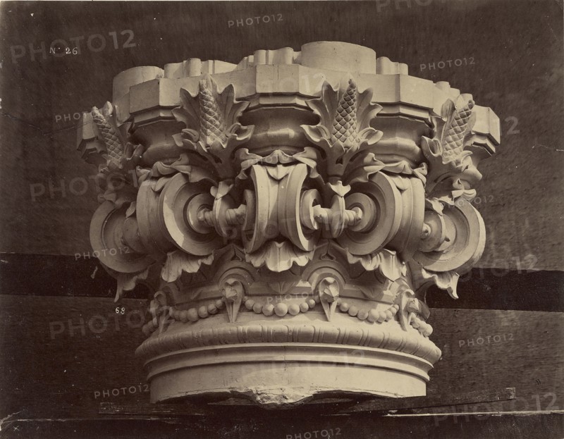 Chapiteau des colonnes supportant la 1re volée du grand escalier; Louis-Émile Durandelle, French, 1839 - 1917, Paris, France