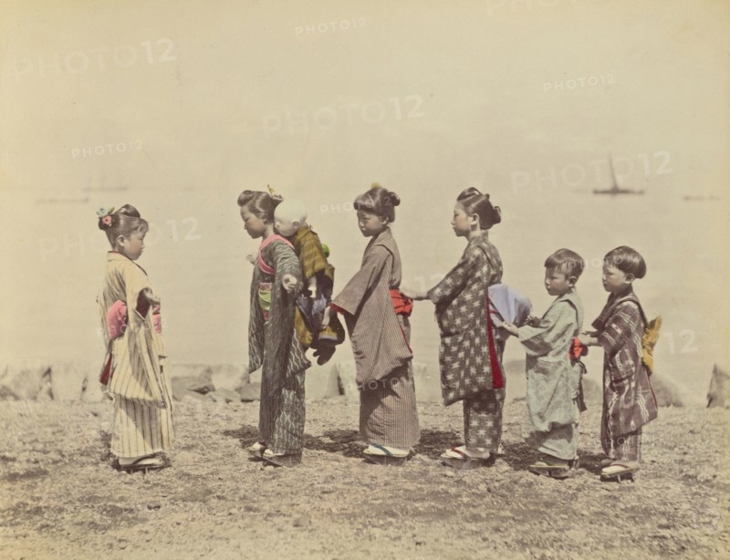 Children Playing; Attributed to Kusakabe Kimbei, Japanese, 1841 - 1934, active 1880s - about 1912, Japan; 1870s - 1890s