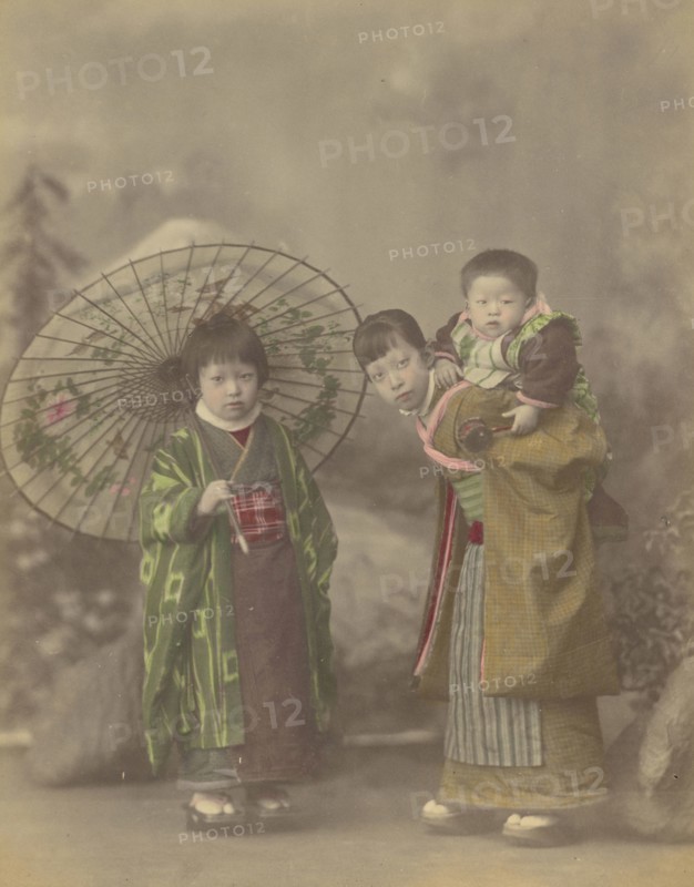 Japanese Mother with Her Two Children; Attributed to Kusakabe Kimbei, Japanese, 1841 - 1934, active 1880s - about 1912, Japan