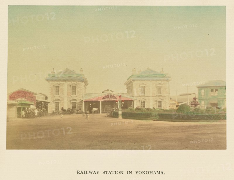 Railway Station in Yokohama; Kazumasa Ogawa, Japanese, 1860 - 1929, 1897; Hand-colored Albumen silver print