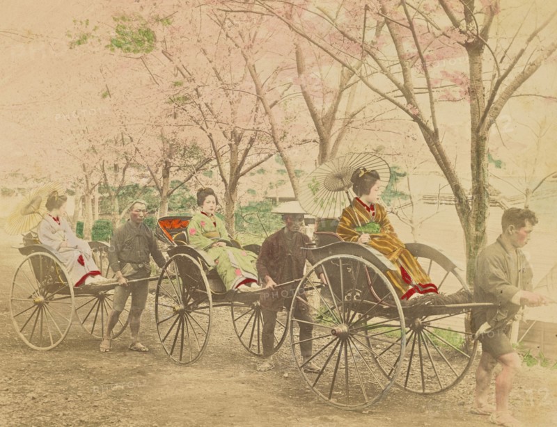 Jinrikishas; Kazumasa Ogawa, Japanese, 1860 - 1929, 1897; Hand-colored Albumen silver print