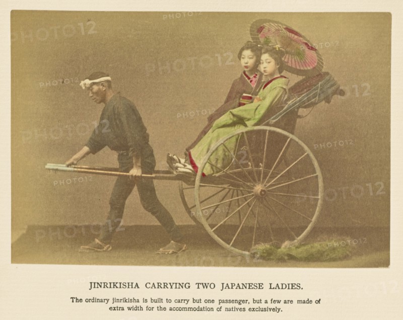 Jinrikisha Carrying Two Japanese Ladies; Kazumasa Ogawa, Japanese, 1860 - 1929, 1897; Hand-colored Albumen silver print