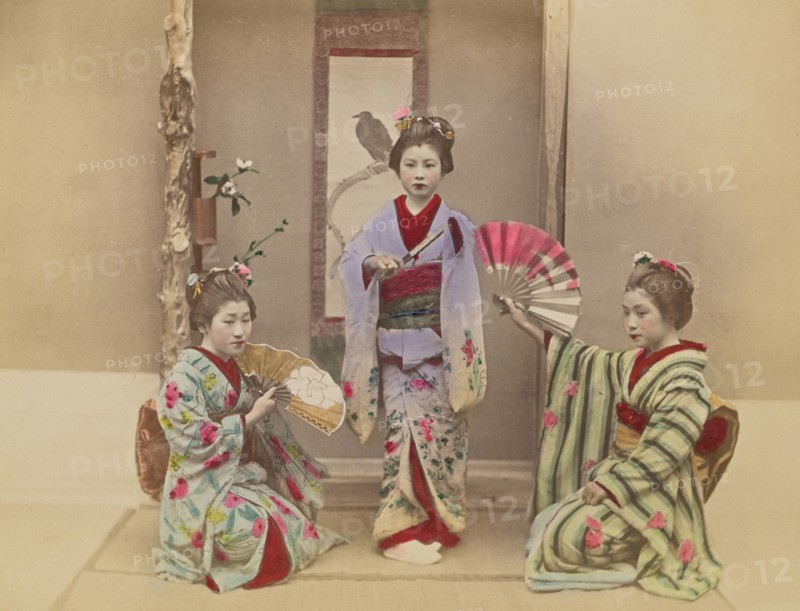 Dancing Girls; Kazumasa Ogawa, Japanese, 1860 - 1929, 1897; Hand-colored Albumen silver print