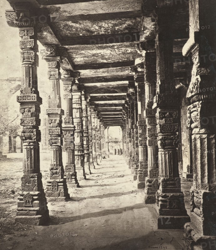 Delhi; The Kutub Minar, Interior view of the Northern Colonnade; Samuel Bourne, English, 1834 - 1912, London, England; negative