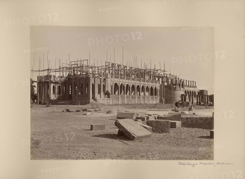 Takhtsingji Hospital, Back view, India; 1886 - 1889; Albumen silver print