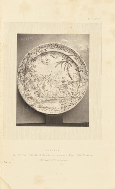 Plate painted with Bacchus and Ariadne; William Chaffers, British, active 1870s, London, England; 1872; Woodburytype