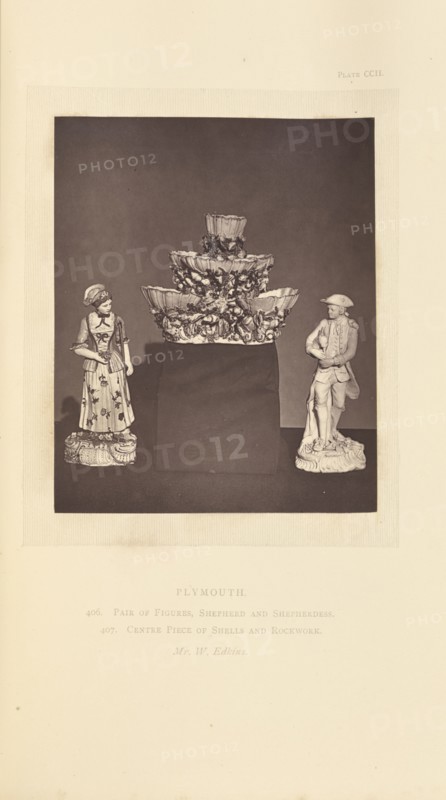 Centerpiece and pair of figures; William Chaffers, English, 1811 - 1892, London, England, Europe; 1871; Woodburytype