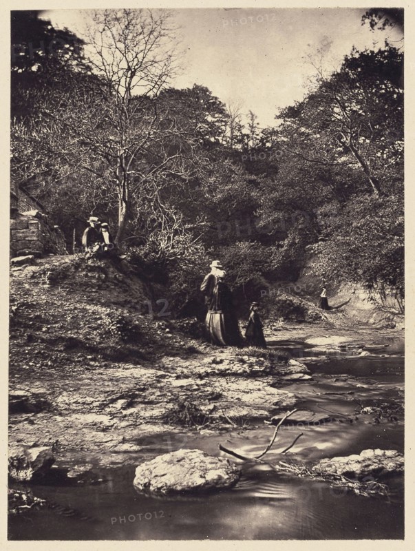 Couple and child by stream; Arthur Brown, British, active 1850s, Saltburn-on-the-Sea, North Yorkshire, England; 1878; Carbon