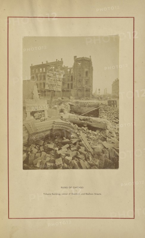 Tribune Building, corner of Dearborn and Madison Streets; George N. Barnard, American, 1819 - 1902, Chicago, Illinois, USA