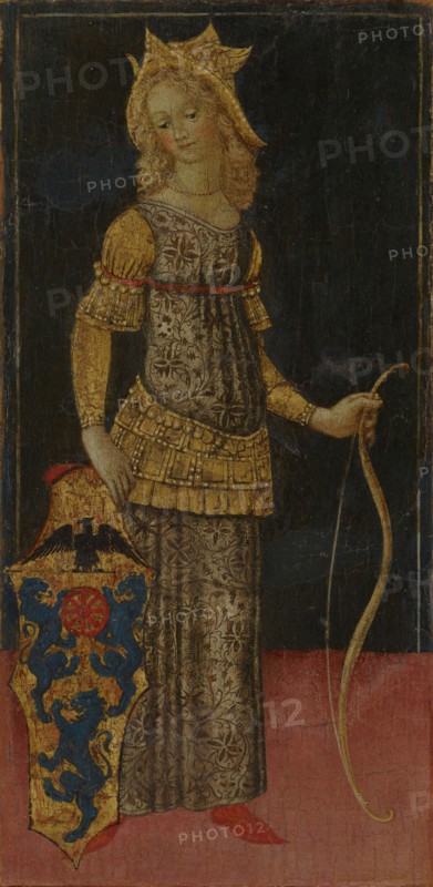 Oenone, left end panel, Francesco di Giorgio Martini, Italian, Sienese, 1439 - 1501, 1460s; Tempera on panel; 41.9 x 24.1 cm