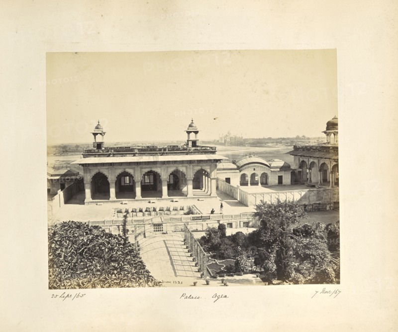 Agra; The Fort, the Palace of Akbar with the Taj in the distance; Samuel Bourne, English, 1834 - 1912, Ä€gra, Uttar Pradesh
