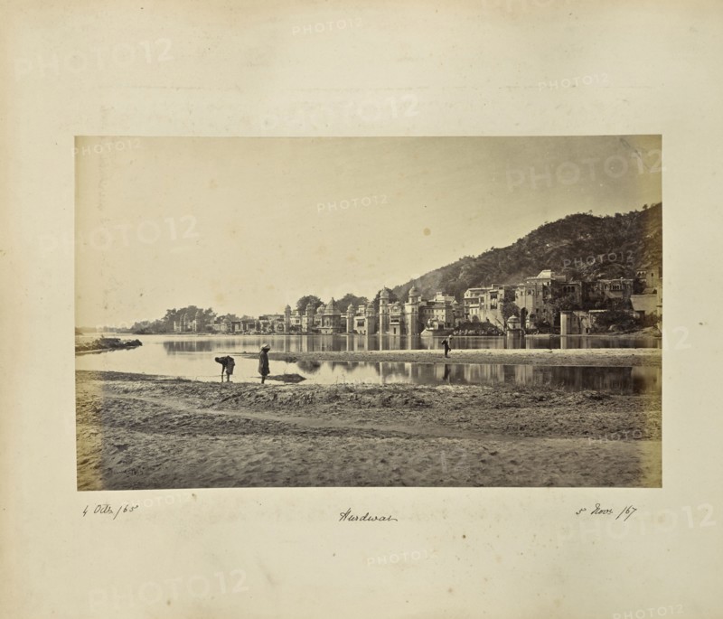 Hurdwar, from the opposite bank of the Ganges; Samuel Bourne, English, 1834 - 1912, HaridwÄr, Uttarakhand, India, Asia