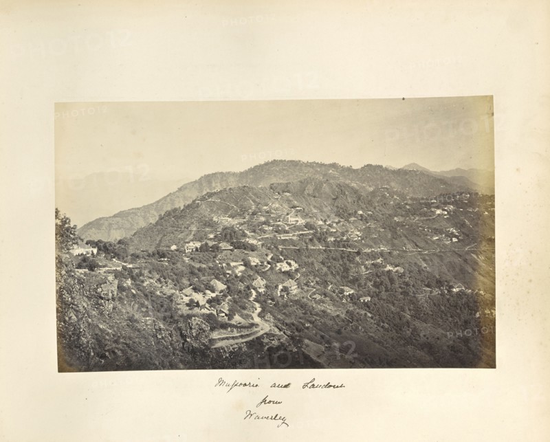 Panoramic View of Mussoorie and Landour, from Waverly Hill, with part of the Snowy Range; Samuel Bourne, English, 1834 - 1912