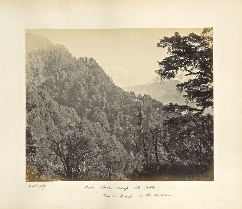 Bunderpoonch, a peep from the heights above Agora; Samuel Bourne, English, 1834 - 1912, Uttarakhand, India, Asia; October 14