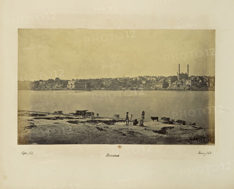 Benares; General View from the opposite bank of the Ganges; Samuel Bourne, English, 1834 - 1912, Benares, Uttar Pradesh, India