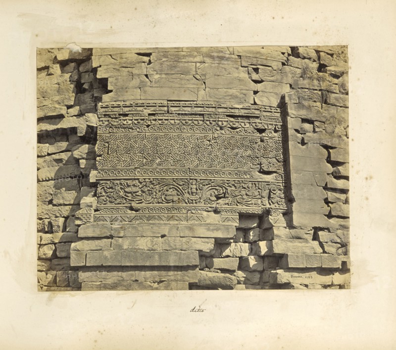 Benares; Geometric figures carved on ancient Buddhist tower at Sarnath; Samuel Bourne, English, 1834 - 1912, SÄrnÄth, Uttar