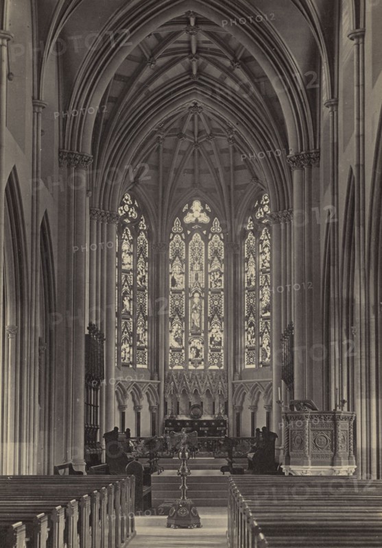 Hampton-Lucy Church, interior, looking east; Francis Bedford, English, 1815,1816 - 1894, Chester, England; about 1860 - 1870