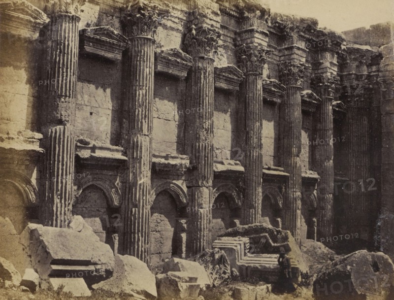 Baalbek, The North Wall of the Interior of the Temple of Jupiter, Showing the Fluted Columns; Francis Bedford, English, 1815
