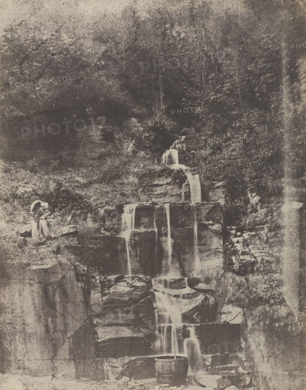 Forest Landscape with Waterfall and Rocky Grotto; Attributed to John Stewart, British, 1800 - 1887, Louis Désiré Blanquart