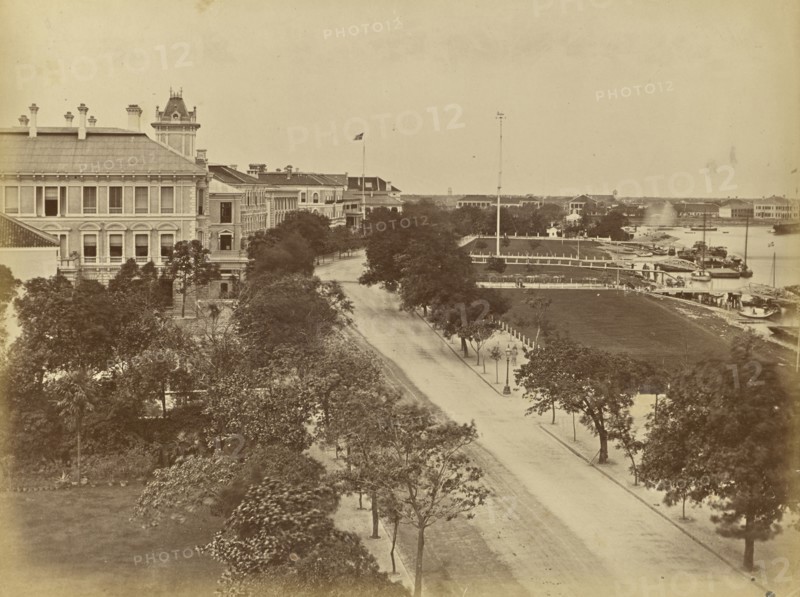 Astor House & Oriental Bank, Shanghai, Bund; Unknown maker; Shanghai, China; 1870 - 1880; Albumen silver print
