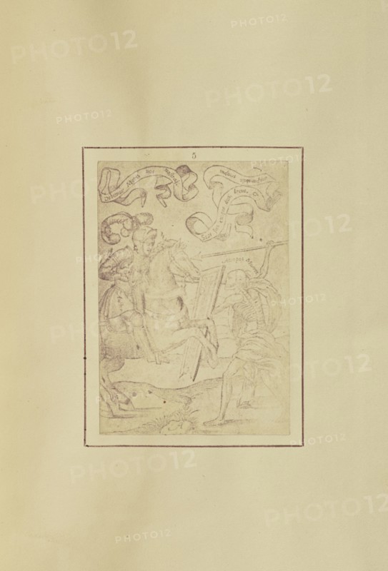 Death and the Cavalier  from an Allegorical Woodcut, in El Caballero Determinado; Nikolaas Henneman British, 1813 - 1893