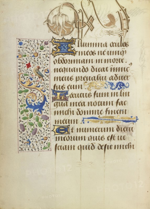 Decorated Text Page; Ghent, written, Belgium; 1469; Tempera colors, gold leaf, gold paint, silver paint, and ink on parchment