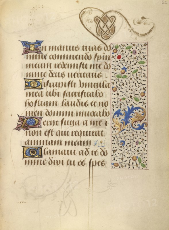 Decorated Text Page; Ghent, written, Belgium; 1469; Tempera colors, gold leaf, gold paint, silver paint, and ink on parchment
