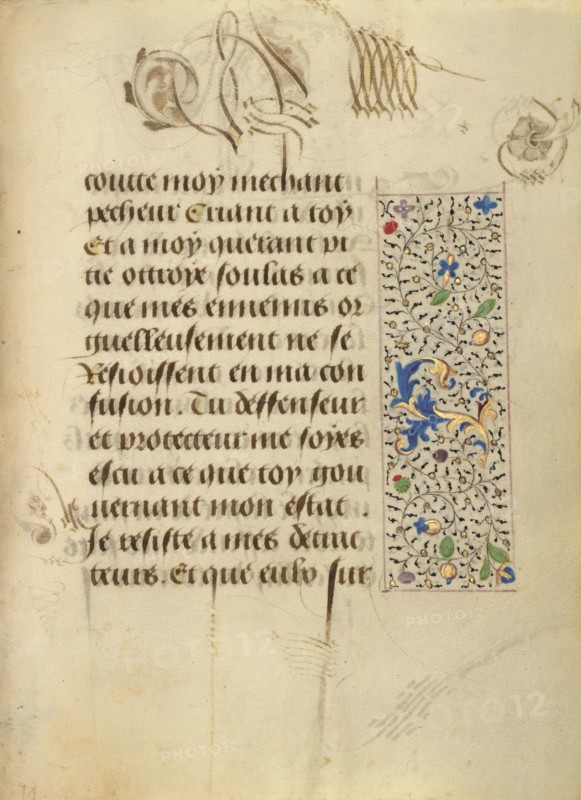 Decorated Text Page; Ghent, written, Belgium; 1469; Tempera colors, gold leaf, gold paint, silver paint, and ink on parchment
